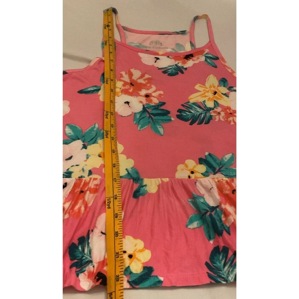 Justice Girls Pink Tropical Floral Flowy Cami Tank Top Ruffle Hem Sz 14/16